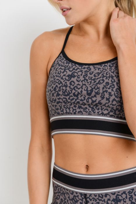 Leopard Print Color Block Sports Bra