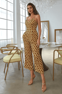  Printed Spaghetti Strap Cropped Jumpsuit