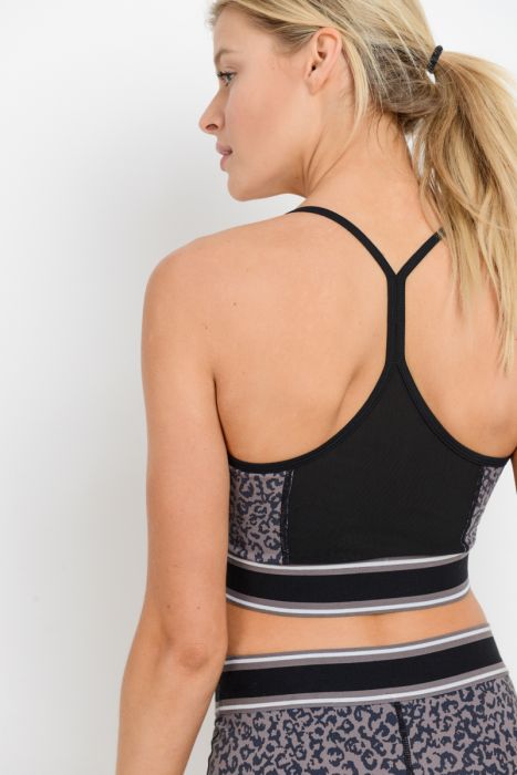 Leopard Print Color Block Sports Bra