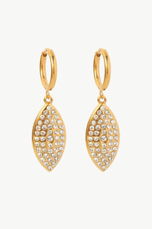  Inlaid Rhinestone Leaf Drop Earrings