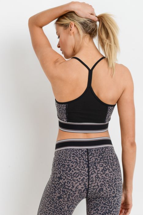 Leopard Print Color Block Sports Bra