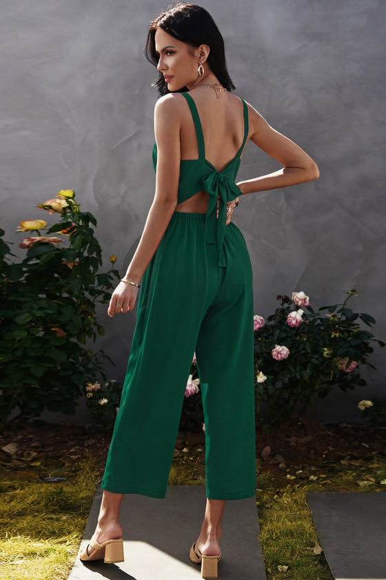 Decorative Button Wide Leg Cropped Jumpsuit