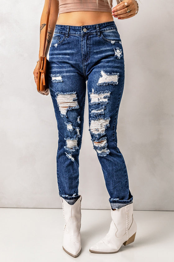 Distressed High Waist Pocket Jeans