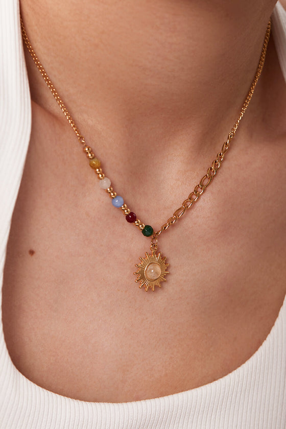 Opal Sun Shape Pendant Necklace