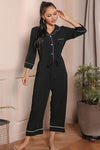 Contrast Belted Lapel Collar Jumpsuit