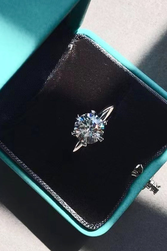 Silver Moissanite Prong Ring